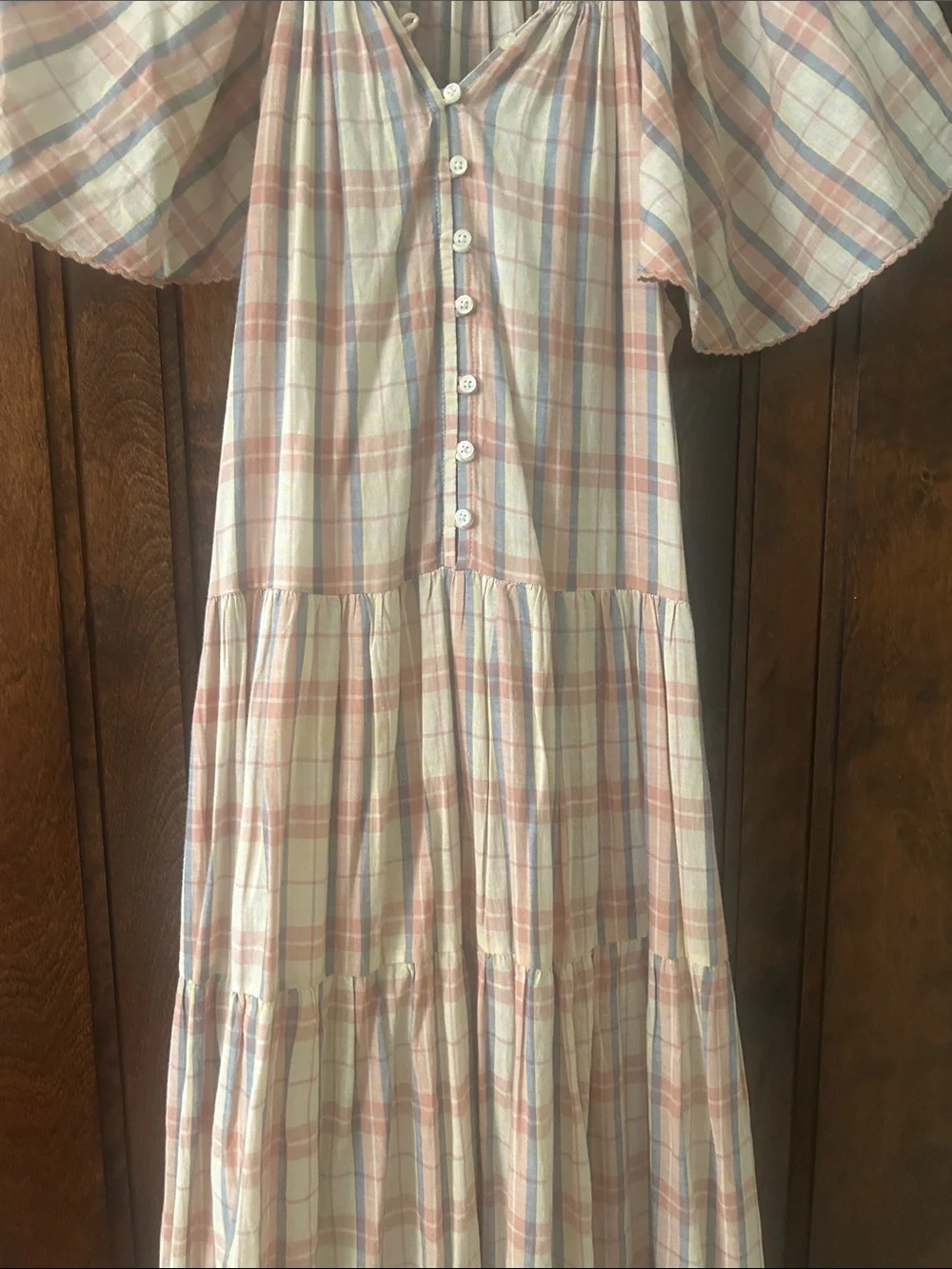 THE GREAT Light Plaid Tiered Maxi Dress with Puff Sleeves - Picture 3 of 9